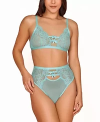 Gisele 2PC Mint Lace w/Satin Bows Bralette Set Intimates