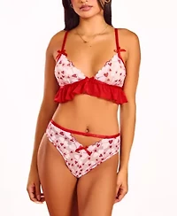 Jill 2PC Heart Lace and Ruffle Bralette Panty Set Lingerie