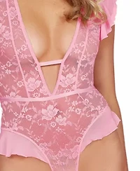 Kendra 1PC Floral Lace & Ruffled Mesh Bodysuit Lingerie