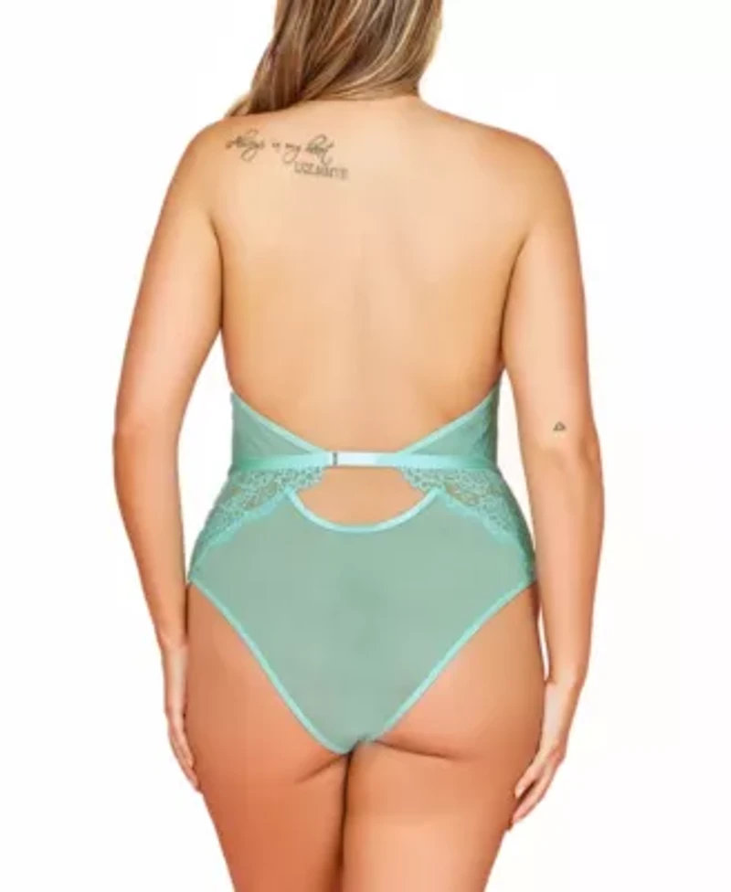 Gisele Plus Mint Rosette Bows & Lace Intimate Halter Bodysuit