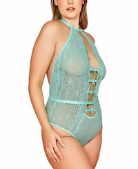Gisele Plus Mint Rosette Bows & Lace Intimate Halter Bodysuit
