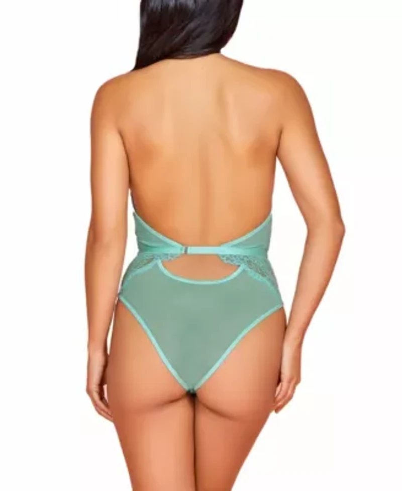 Gisele Mint Rosette Bows & Lace Intimate Halter Bodysuit