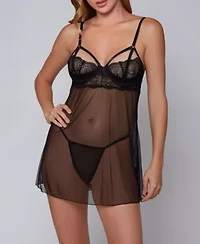 Raven Plus Lace Underwire and Mesh Babydoll Panty Set