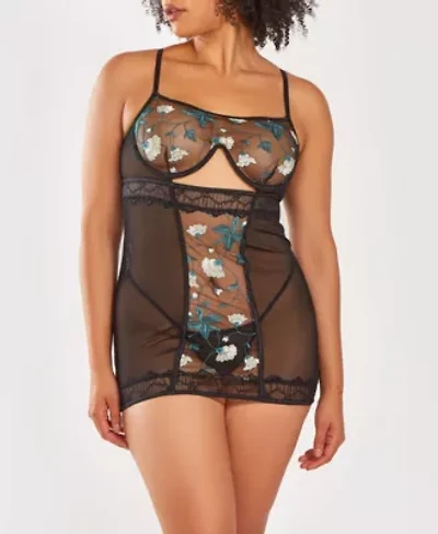 Women's Plus 2 PC Underwire Chemise Lingerie Set