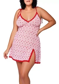 Clara Plus Soft-Cup Heart Embroidery Mesh Chemise and Matching Panty/Thong