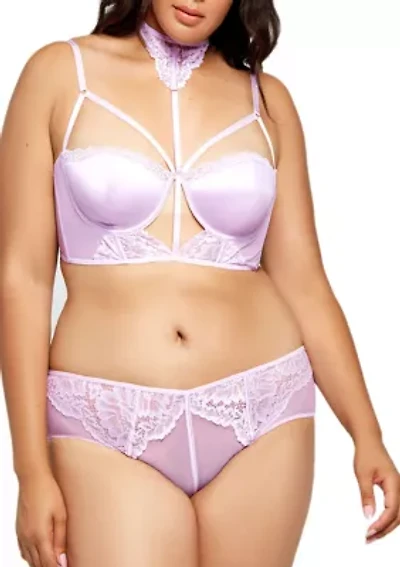Plus Gloria 2-Piece Satin Lace Choker Bra Set