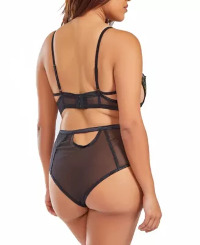 Women's Plus 2PC Underwire Gold Laced Bralette and Panty Lingerie set