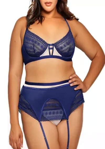Plus Laura Lace & Mesh Bra 3-Piece Set