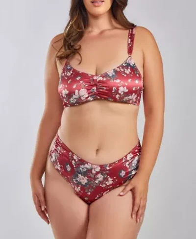 Stormi Plus 2PC Button up Ruched Micro Floral Garter Corset and Panty Set