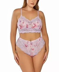 iCollection Woman's Plus Sized Brushed 2 PC Lingerie Set Trimmed Elegant Soft Lace