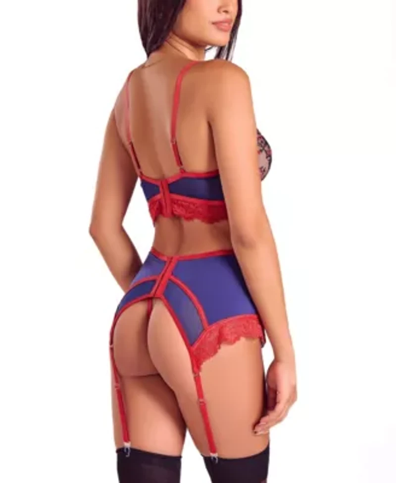 Women's Gypsy Lace 3PC Bralette Garter Lingerie Set