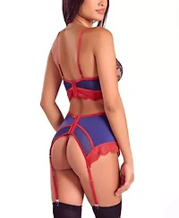 Women's Gypsy Lace 3PC Bralette Garter Lingerie Set