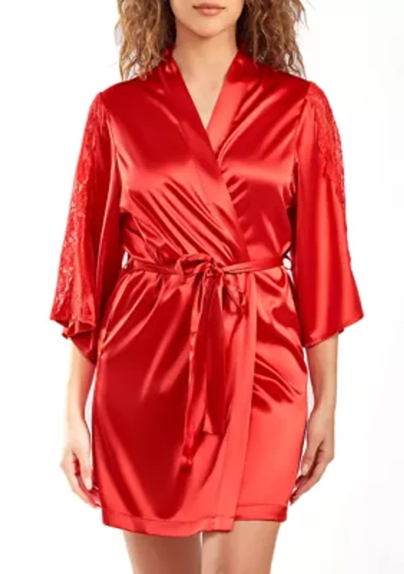 Bianca Satin and Lace Robe with Self Tie Sash