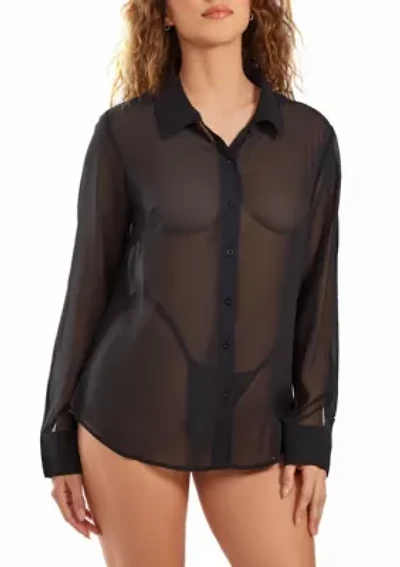 London Sheer Button Down Shirt- up for an oversized Sleep or Beach Cover up