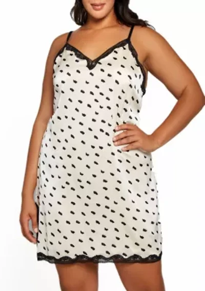 Ameil Plus Dotted Soft Satin Chemise Trimmed Lace and Laced Side Slit for Extra Room. Straps can be Adjusted to your Comfort Level