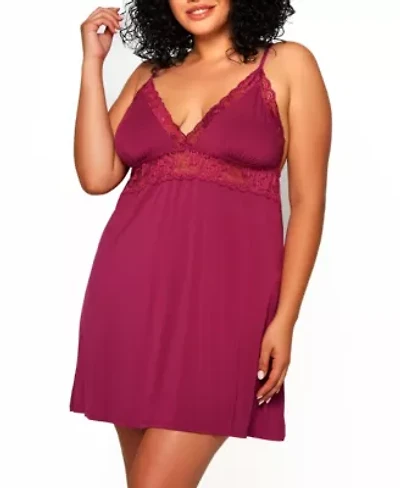 Jean Plus 1 PC Laced Bodice Soft Cup Chemise Made Ultra Knit Blend and has Adjustable Straps.