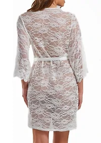 Rowena Plus Soft Sheer Lace Robe with Self Tie Satin Sash