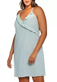 Darcy Plus Ruffle Textured Cotton Surplus Chemise a Relaxed Fit non Shear Style.  Straps are Adjustable for Comfort level.