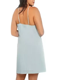 Darcy Plus Ruffle Textured Cotton Surplus Chemise a Relaxed Fit non Shear Style.  Straps are Adjustable for Comfort level.