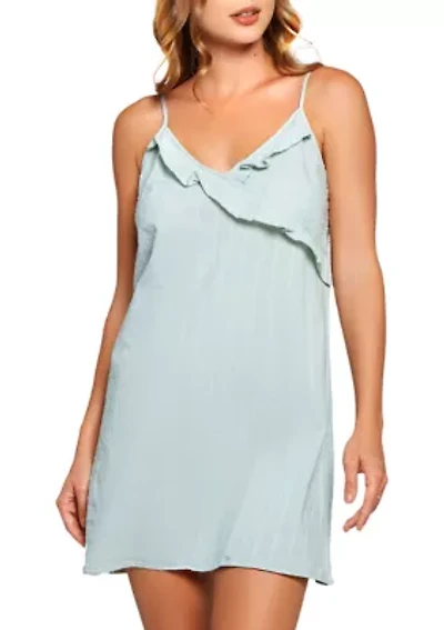 Darcy Ruffle Textured Cotton Surplus Chemise a Relaxed Fit non Shear Style.  Straps are Adjustable for Comfort Level.