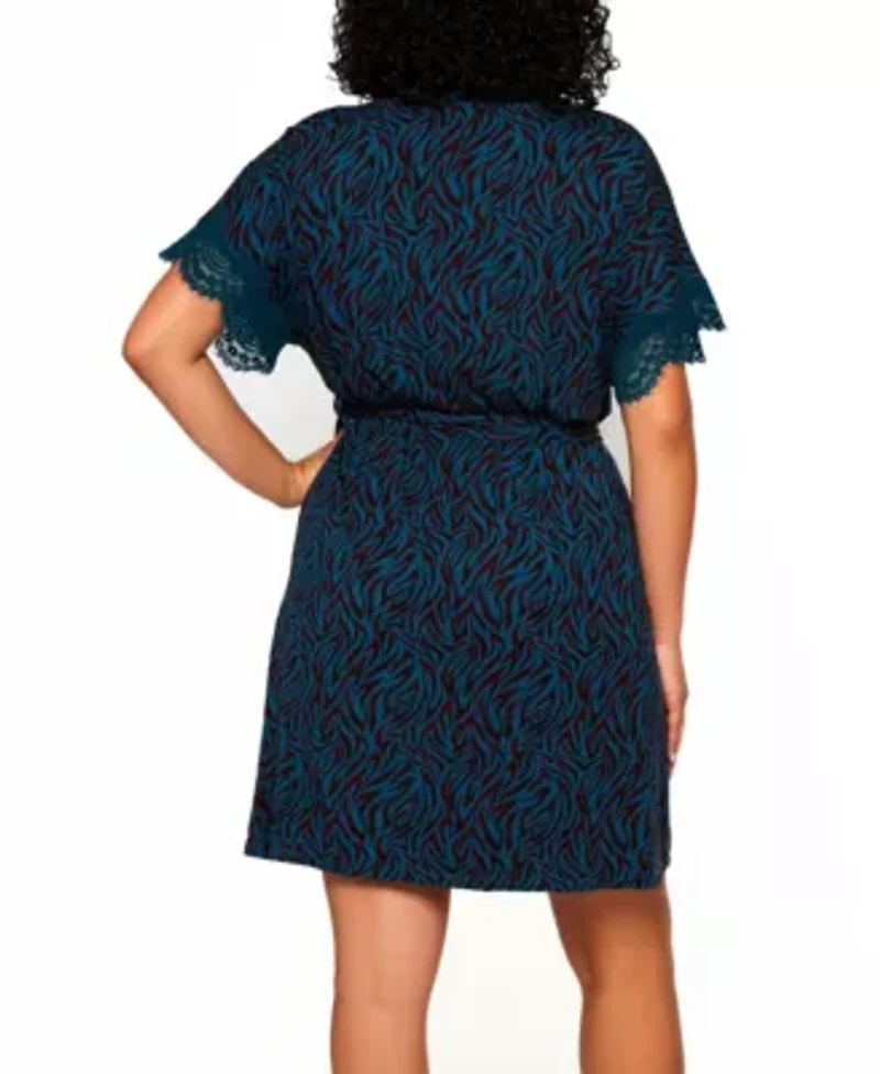 Belinda Plus Ultra Soft Animal Print Wrap W/ Laced Cap Sleeves, Looped Self Tie Sash and Inner Ties.