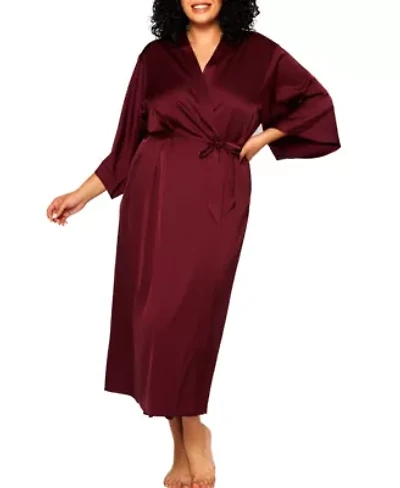 Gwendolyn Plus Stretch Satin Midi Robe W/ 3/4'' Sleeves, looped Self Tie Sash and Inner Ties. Pairs with Matching Gown.