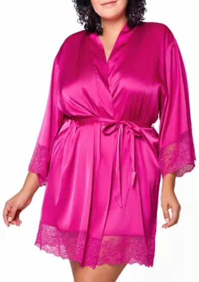 Arlyn Plus Silky Satin and Lace Robe