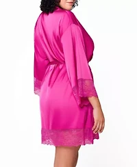 Arlyn Plus Silky Satin and Lace Robe