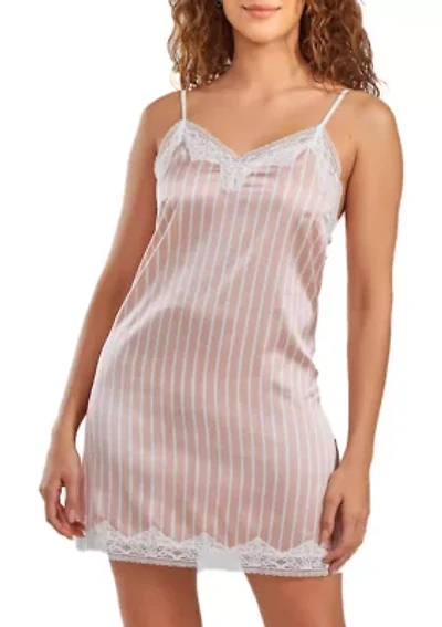Willa Satin Striped 1pc Chemise with Lace Trim