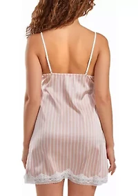 Willa Satin Striped 1pc Chemise with Lace Trim