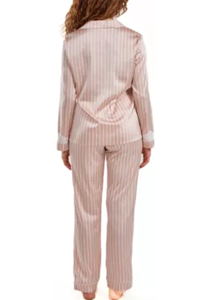 Willa Plus Satin Striped Button Down Pajama Pant Set