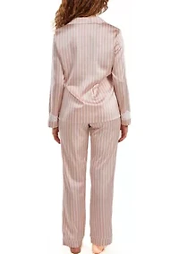 Willa Plus Satin Striped Button Down Pajama Pant Set
