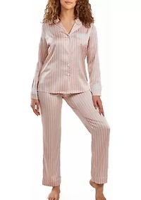Willa Satin Striped Button Down Pajama Pant Set