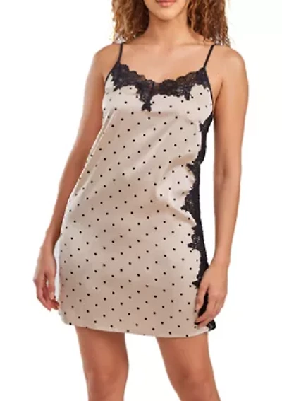 Caris Dotted Satin Chemise, Adorned Front and Side Lace