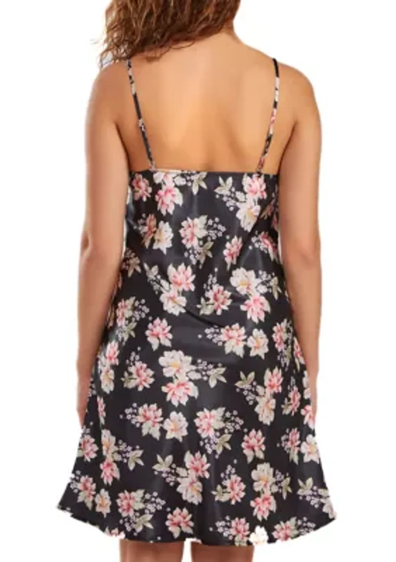 Roslyn Ultra Soft Floral Satin  Chemise Bias Cut Silhouette
