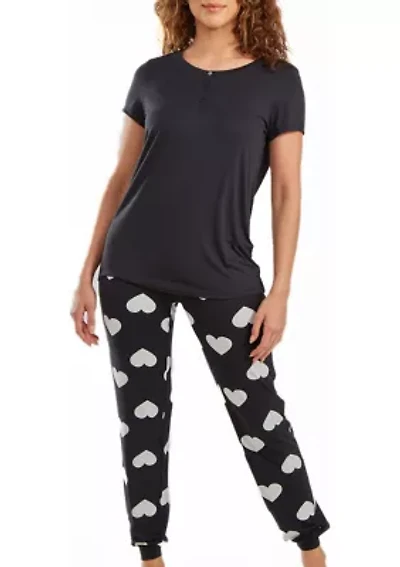 Kindred Heart 2pc Modal Tee and Jogging Pant Pj Set Comfy Cozy Style.
