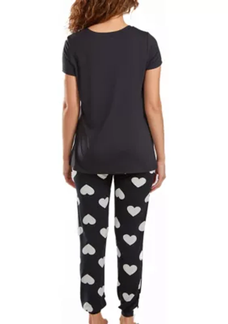 Kindred Heart 2pc Modal Tee and Jogging Pant Pj Set Comfy Cozy Style.