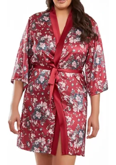 Elea plus Size 1pc Contrast Satin Floral Robe with Self Tie Sash