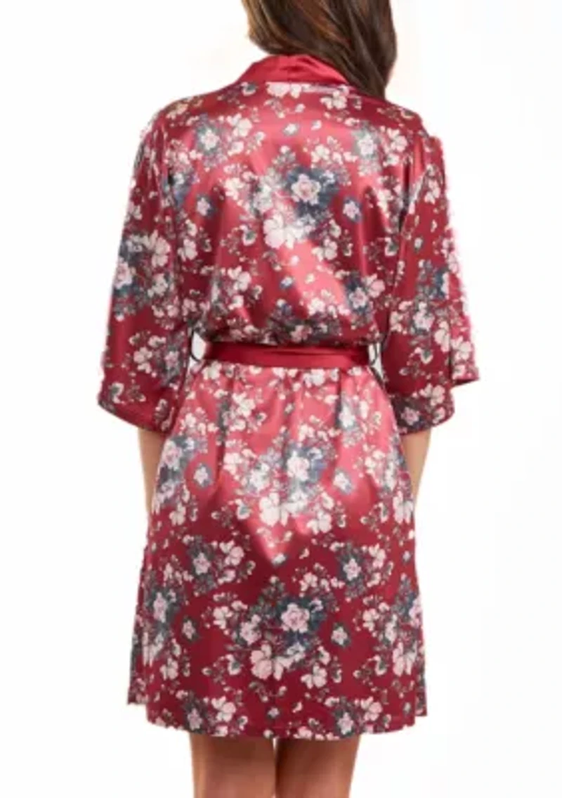 Elea plus Size 1pc Contrast Satin Floral Robe with Self Tie Sash