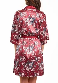Elea plus Size 1pc Contrast Satin Floral Robe with Self Tie Sash