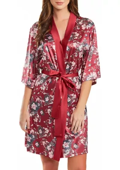 Elea 1pc Contrast Satin Floral Robe with Self Tie Sash