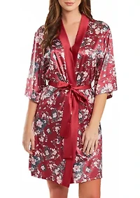 Elea 1pc Contrast Satin Floral Robe with Self Tie Sash
