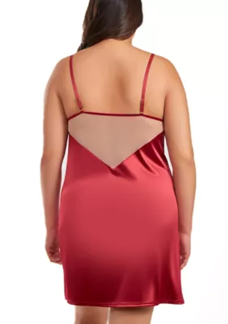 Elea Plus Size Contrast Nude and Burgundy Satin Chemise