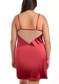 Elea Plus Size Contrast Nude and Burgundy Satin Chemise