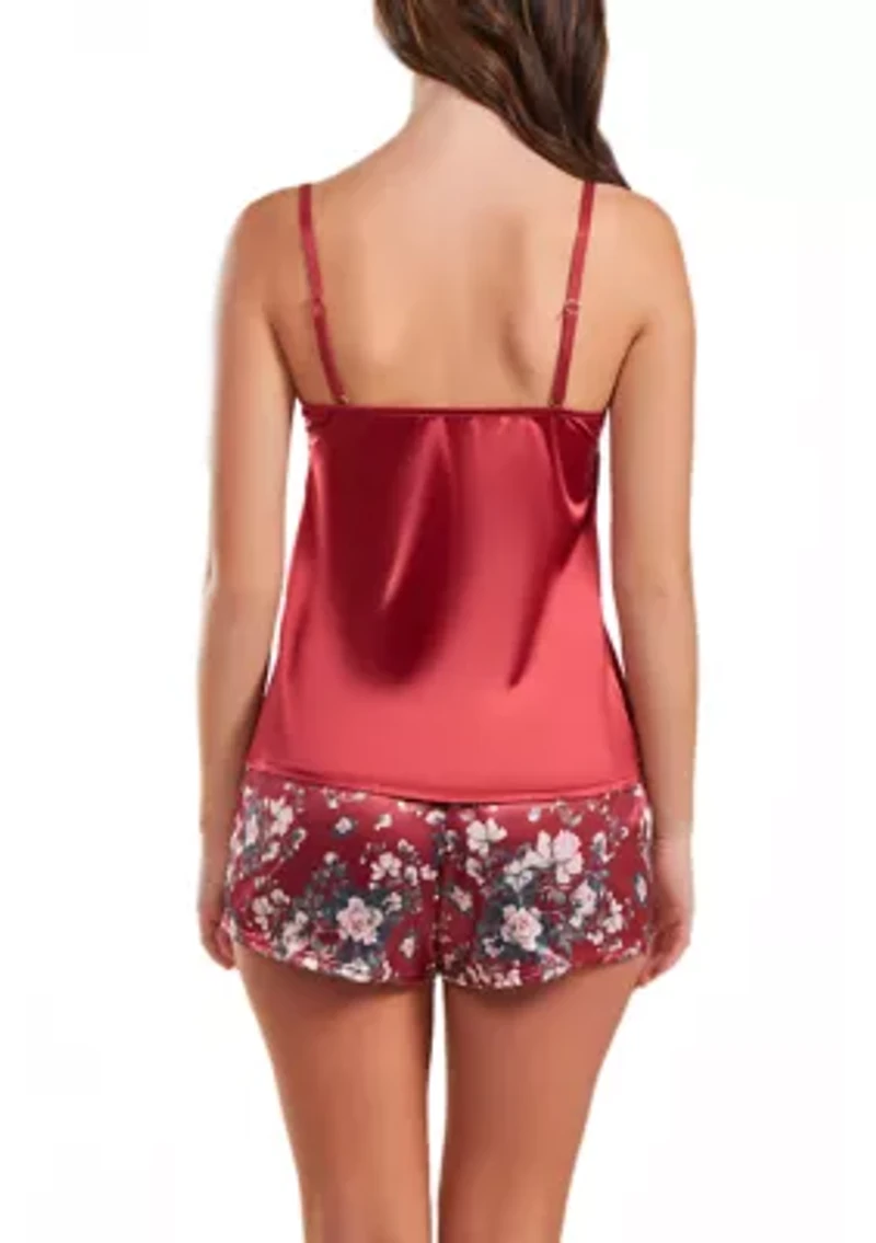 Elea Contrast Satin Tank and Floral Short Set