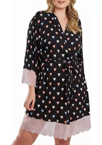 Harmony Plus Modal Hearts Robe Trimmed Contrast lace with Self Tie Sash