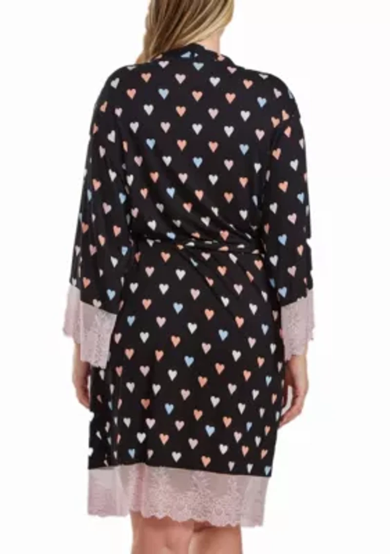 Harmony Plus Modal Hearts Robe Trimmed Contrast lace with Self Tie Sash