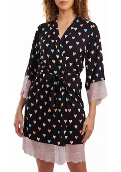 Harmony Modal Hearts Robe Trimmed Contrast lace with Self Tie Sash