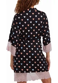 Harmony Modal Hearts Robe Trimmed Contrast lace with Self Tie Sash