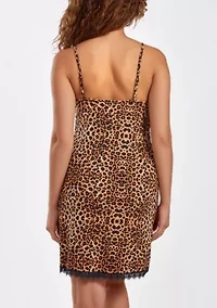 Reise Leopard  Chemise with Lace trim and front slit